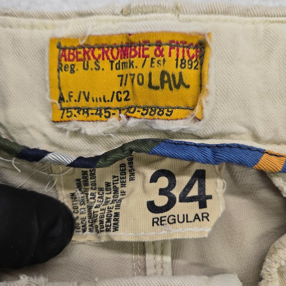 VTG Abercrombie Fitch Pants Officer Chino Men 34x30 Khaki Drawstring Preppy Y2k - Picture 3 of 16